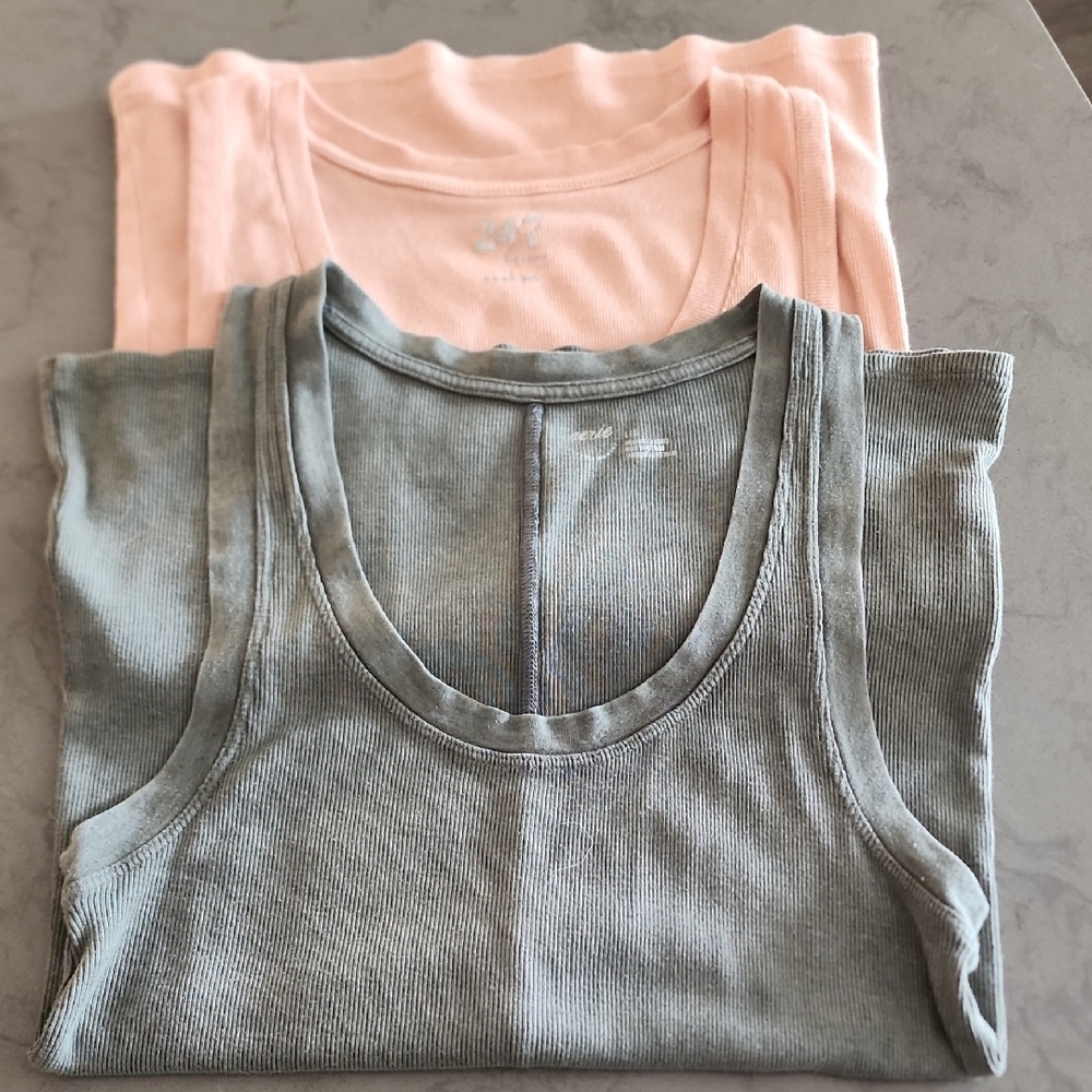 Light Peach / Coral and Olive Ribbed Tank Tops